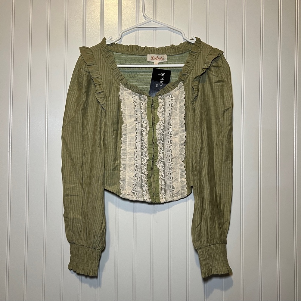 Listicle Sage Green Ruffled Blouse